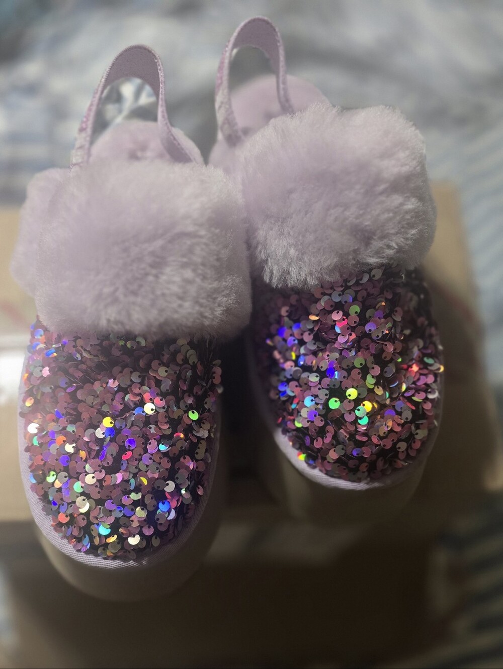 UGG Pink Sequin Faux-Fur Slip-On Mules